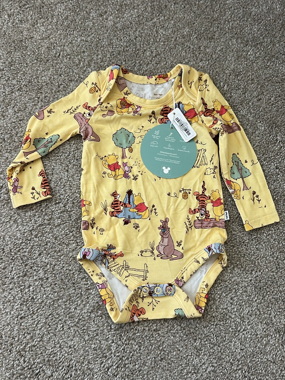 Disney Yellow Winnie the Pooh Long-Sleeve Baby Bodysuit